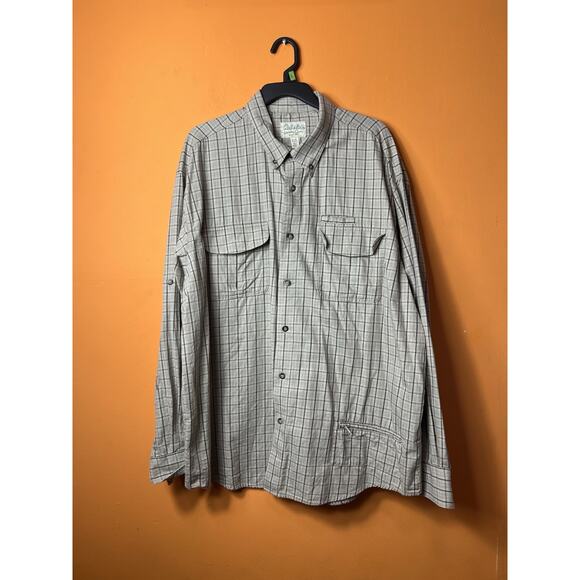 Cabela’s Hunting Utility Mens XL Shirt Flap Zip Pockets Grey Plaid Guidewear - Picture 1 of 16